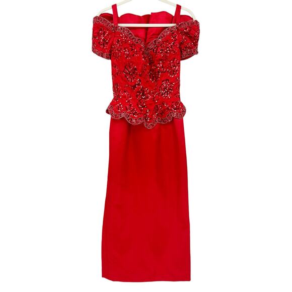 Mike Benet Vintage 80s Evening Party Sequin Cold Shoulder Formal Dress‎ Size 8 - Picture 1 of 14